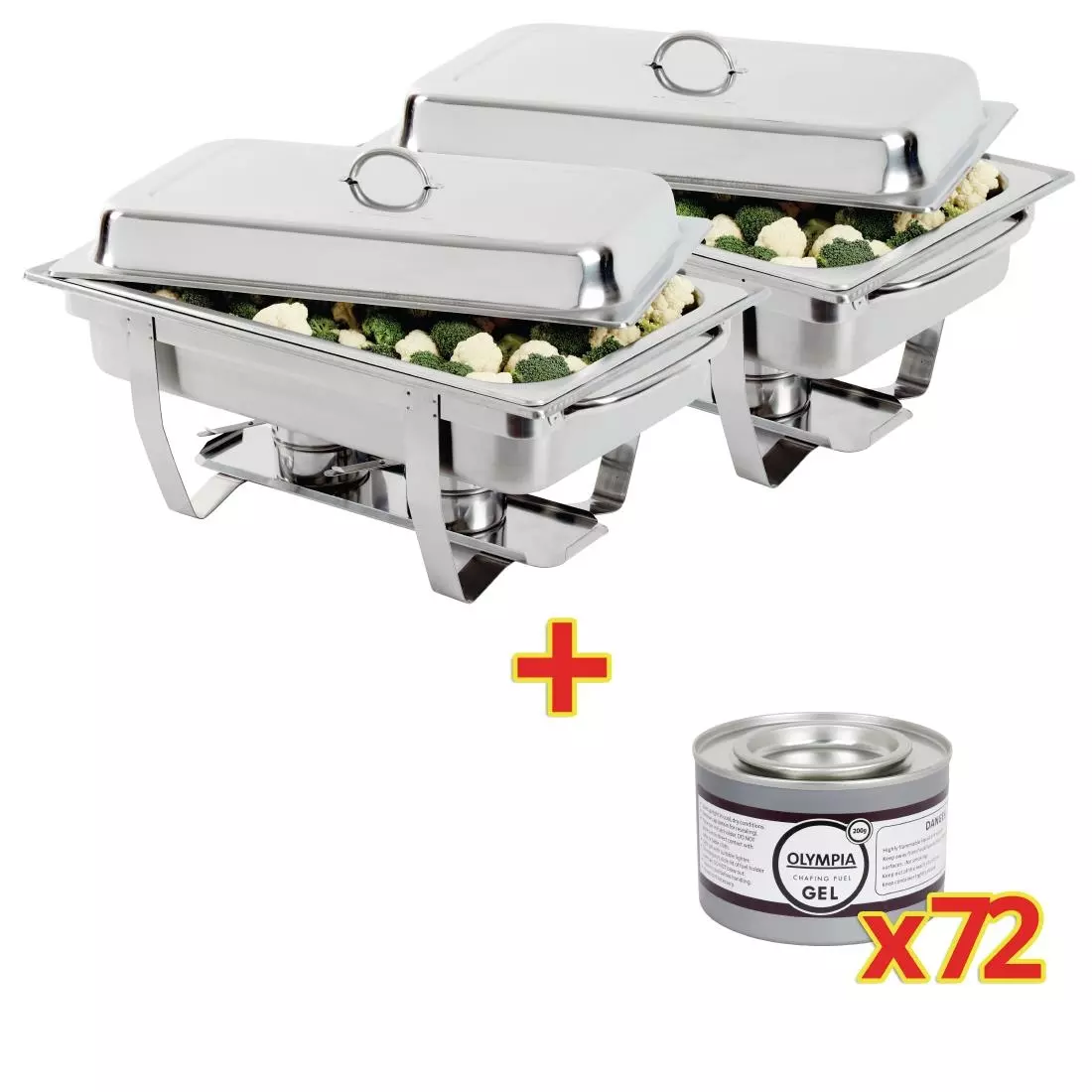 Een SPECIALE AANBIEDING 2x Olympia Milan Chafing Dish met 72-pak Olympia brandpasta gel koop je bij ShopXPress