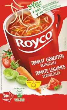 Een Royco Minute Soup tomaat groenten vermicelli, pak van 20 zakjes koop je bij ShopXPress