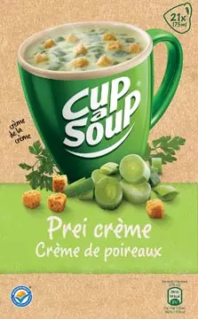Een Cup-a-Soup prei crème met kaas croutons, pak van 21 zakjes koop je bij ShopXPress