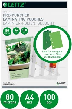 Een Leitz iLAM lamineerhoes ft A4, 160 micron (2 x 80 micron), geperforeerd, pak van 100 stuks koop je bij ShopXPress