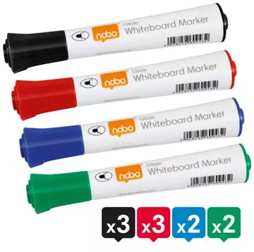 Een Nobo Glide whiteboardmarker, ronde punt, pak van 10 stuks, geassorteerde kleuren koop je bij ShopXPress