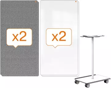 Een Nobo Move & Meet mobiel systeem, 2 whiteboard en 2 memoboard panelen, 90 x 180 cm koop je bij ShopXPress