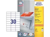 Een Avery Zweckform 3489, Universele etiketten, Ultragrip, wit, 100 vel, 30 per vel, 70 x 29,7 mm koop je bij ShopXPress