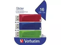 Een Verbatim USB 2.0 Slider USB stick, 16 GB, pak van 3 stuks koop je bij ShopXPress