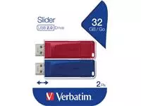 Een Verbatim USB 2.0 Slider USB stick, 32 GB, pak van 2 stuks koop je bij ShopXPress