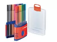 Een STABILO Pen 68 brush, ColorParade, rood-blauwe doos, 20 stuks in geassorteerde kleuren koop je bij ShopXPress