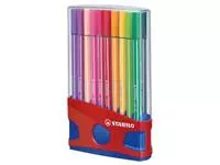 Een STABILO Pen 68 brush, ColorParade, rood-blauwe doos, 20 stuks in geassorteerde kleuren koop je bij ShopXPress