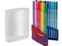 Een STABILO Pen 68 brush, ColorParade, rood-blauwe doos, 20 stuks in geassorteerde kleuren koop je bij ShopXPress