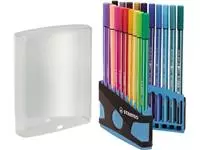 Een STABILO Pen 68 brush, ColorParade, blauw-grijze doos, 20 stuks in geassorteerde kleuren koop je bij ShopXPress