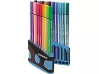 Een STABILO Pen 68 brush, ColorParade, blauw-grijze doos, 20 stuks in geassorteerde kleuren koop je bij ShopXPress