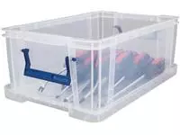 Een Bankers Box opbergdoos 10 liter, transparant met blauwe handvaten, set van 4 stuks verpakt in carton koop je bij ShopXPress