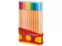 Een STABILO point 88 fineliner, Colorparade, rood-oranje doos, 20 stuks in geassorteerde kleuren koop je bij ShopXPress