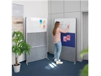 Een MAULconnecto scheidingswand, 1 x whiteboard, 2 x donkergrijs, frame zilver, voet koop je bij ShopXPress