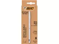 Een Bic balpen Cristal Re-new, zilveren lichaam, zwarte inkt, doos met 1 stuk en 2 navullingen koop je bij ShopXPress