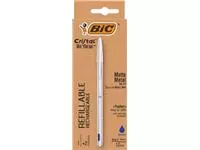 Een Bic balpen Cristal Re-new, zilveren lichaam, blauwe inkt, doos met 1 stuk en 2 navullingen koop je bij ShopXPress