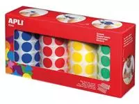 Een Apli Kids stickers XL cirkels, diameter 20 mm, doos met 4 rollen in 4 kleuren koop je bij ShopXPress