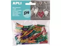 Een Apli houten gekleurde mini wasknijpers, blister met 45 stuks in geassorteerde kleuren koop je bij ShopXPress