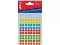 Een Apli ronde etiketten in etui diameter 8 mm, geassorteerde kleuren, 288 stuks, 96 per blad (2092) koop je bij ShopXPress
