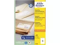 Een Avery Witte gerecycleerde universele etiketten Ft 105 x 148 mm (b x h), 400 stuks, 4 per blad koop je bij ShopXPress