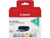 Een Canon inktcartridge PGI-550PGBK+CLI-551, OEM 6496B005, zwart, pigment zwart, cyaan, magenta, geel, grijs koop je bij ShopXPress