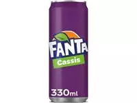 Een Fanta Cassis frisdrank, sleek blik van 33 cl, pak van 24 stuks koop je bij ShopXPress