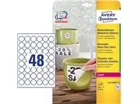 Een Avery afneembare weerbestendige etiketten diameter 30 mm,wit, doos van 960 etiketten koop je bij ShopXPress