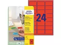 Een Avery afneembare gekleurde etiketten ft 63,5 x 33,9 mm (b x h), 480 stuks, 24 per blad, rood koop je bij ShopXPress