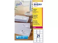 Een Avery L7160, Adresetiketten, Laser, Ultragrip, wit, 250 vellen, 21 per vel, 63,5 x 38,1 mm koop je bij ShopXPress