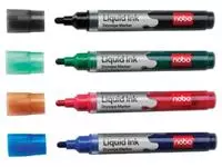 Een Nobo Witbordstift Geassorteerde kleuren: zwart, groen, rood en blauw, blister van 4 stuks koop je bij ShopXPress