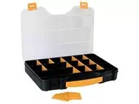 Een Perel gereedschapskoffer met 18 vakjes, zwart/geel koop je bij ShopXPress