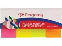 Een Pergamy Index &amp; papieren markeerstroken, pak van 4 x 50 vel, geassorteerde neon kleuren koop je bij ShopXPress