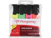 Een Pergamy markeerstift, etui van 4 stuks: oranje, groen, roze en geel koop je bij ShopXPress