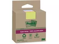 Een Post-it Super Sticky Notes Recycled, 70 vel, ft 76 x 76 mm, assorti, pak van 3 blokken koop je bij ShopXPress