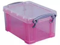 Een Really Useful Box 0,7 liter, transparant roze koop je bij ShopXPress