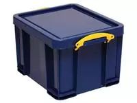 Een Really Useful Box opbergdoos 35 liter, donkerblauw met gele handvaten koop je bij ShopXPress