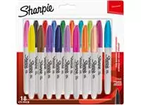 Een Sharpie permanente marker, fijn, blister van 18 stuks in geassorteerde kleuren koop je bij ShopXPress