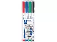 Een Staedtler whiteboard pen Lumocolor Pen, opstelbare box met 4 stuks in geassorteerde kleuren koop je bij ShopXPress