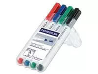 Een Staedtler whiteboardmarker Lumocolor Compact opstelbare box met 4 stuks in geassorteerde kleuren koop je bij ShopXPress