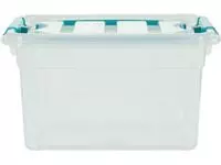Een Whitefurze Carry Box opbergdoos 13 liter, transparant met blauwe handvaten koop je bij ShopXPress