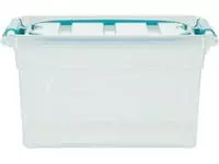 Een Whitefurze Carry Box opbergdoos 7 liter, transparant met blauwe handvaten koop je bij ShopXPress