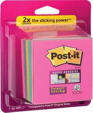 Een Post-it Super Sticky Notes kubus, 440 vel, ft 76 x 76 mm, geassorteerde regenboogkleuren koop je bij ShopXPress