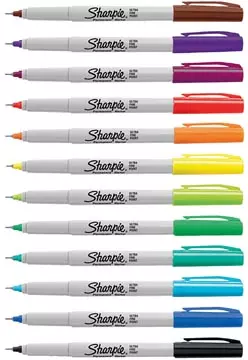 Een Sharpie permanente marker, extra fijn, blister van 12 stuks in geassorteerde kleuren koop je bij ShopXPress