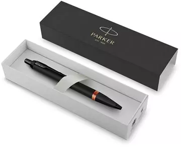 Een Parker IM Vibrant Rings balpen, zwart met oranje accenten koop je bij ShopXPress