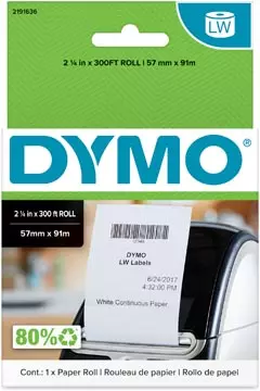 Een Dymo doorlopende labelrol LabelWriter, wit, ft 57 mm x 91 m koop je bij ShopXPress