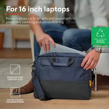 Een Trust laptoptas Lisboa voor 16 inch laptops, blauw koop je bij ShopXPress