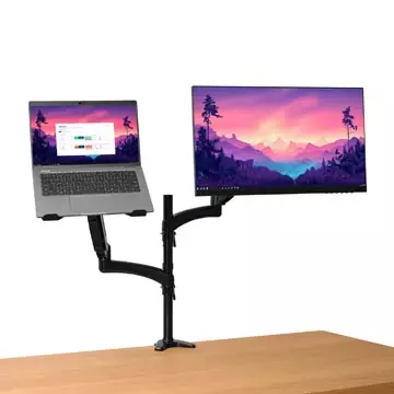 Een Trust Mara monitorarm, dubbele arm met 1 laptoparm, zwart koop je bij ShopXPress