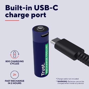 Een Trust USB-C herlaadbare batterijen AA, blister van 2 stuks koop je bij Supplierz BV