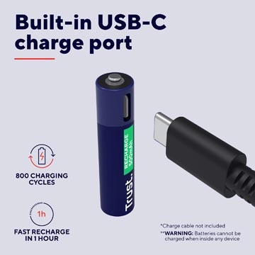 Een Trust USB-C herlaadbare batterijen AAA, blister van 2 stuks koop je bij Supplierz BV