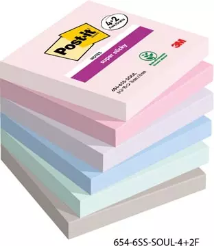 Een Post-it Super Sticky notes Soulful, 90 vel, ft 76 x 76 mm, 4 + 2 GRATIS koop je bij ShopXPress