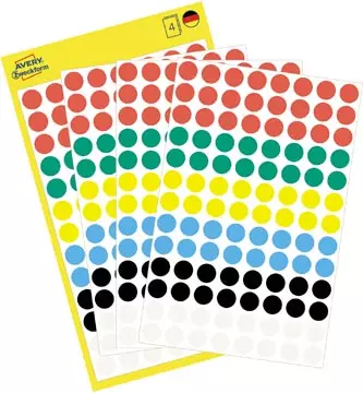 Een Avery Ronde etiketten diameter 8 mm, geassorteerde kleuren, 416 stuks koop je bij ShopXPress